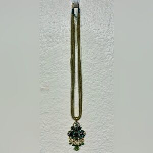 Vintage Green & Gold-toned Pendant Necklace